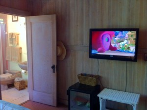 Ginger Room at the Kauai Beach Inn showing TV, Drink Cooler, and Private Bathroom